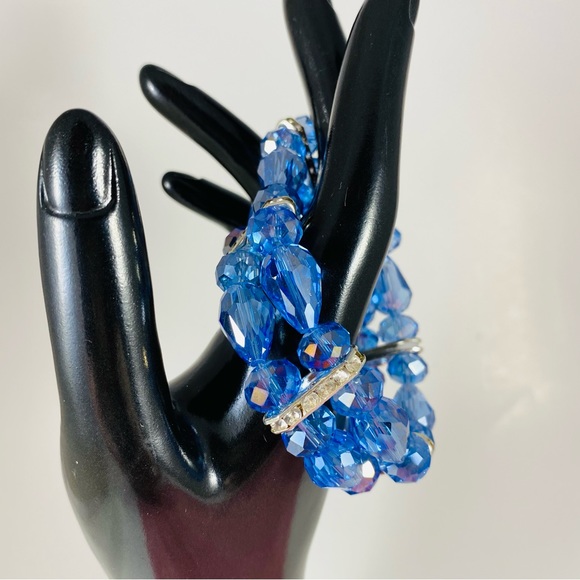Bright blue Austrian crystal and CZ gorgeous 2 strand stretch bracelet - Picture 5 of 5